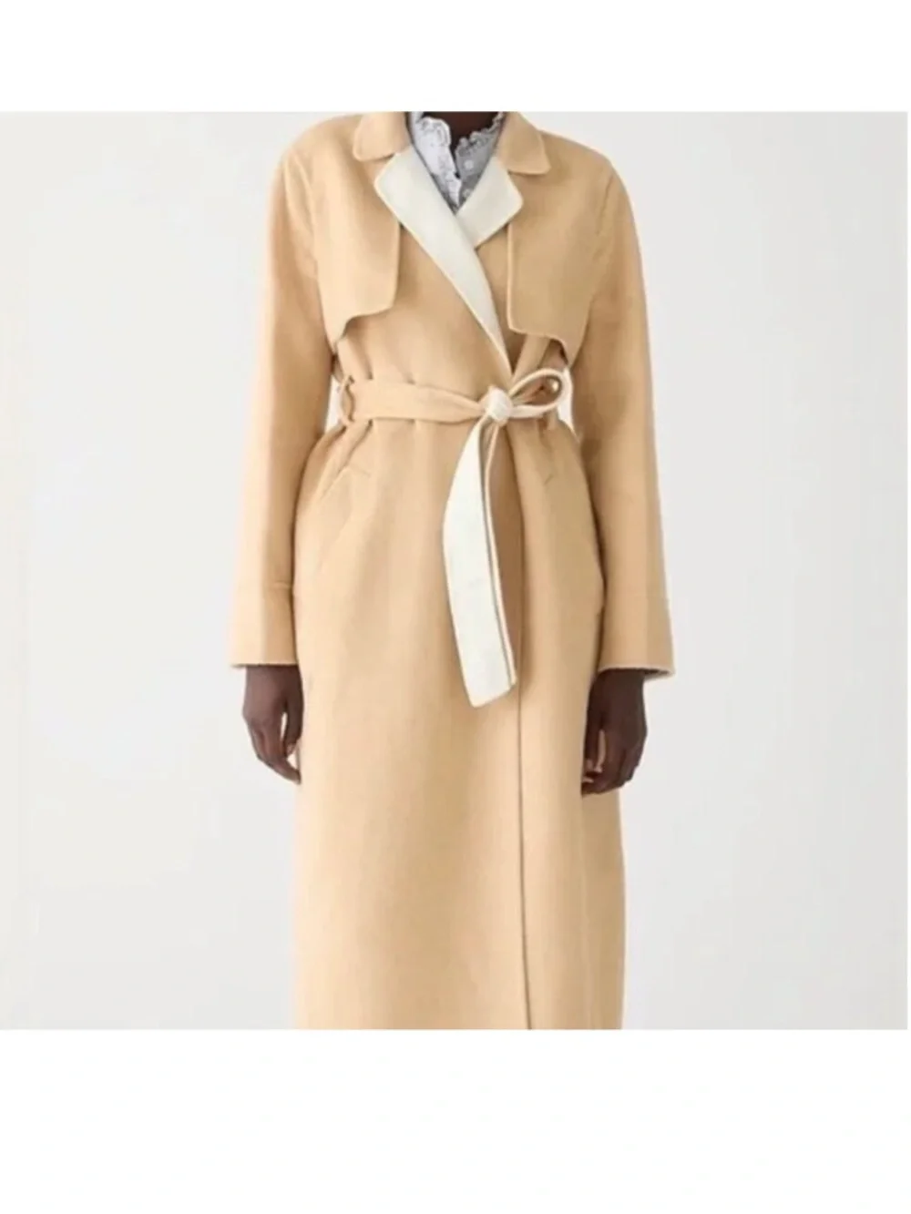 🧥 J. Crew Cream and Beige Wool Belted Wrap Coat - Picture 3 of 7